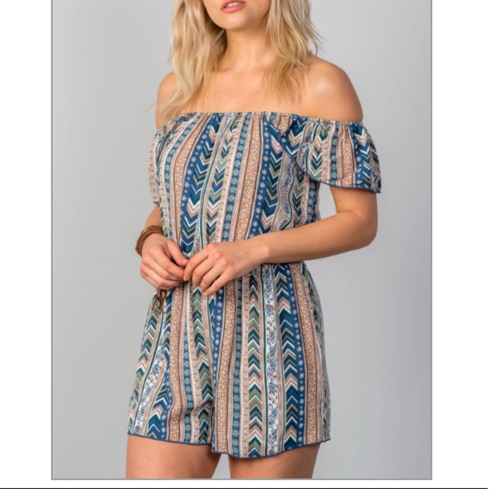 Navy Mix Print off The Shoulder Romper